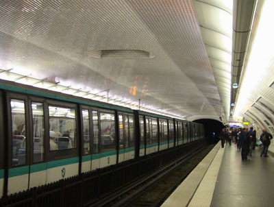Metro train at Tuileries station